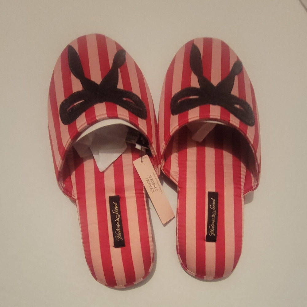 Victoria's Secret Pink and Red Striped Slipper